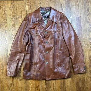 Vintage 80s CORTEFIEL leather Sheepskin butter-soft 42 Lambskin Brown Overcoat